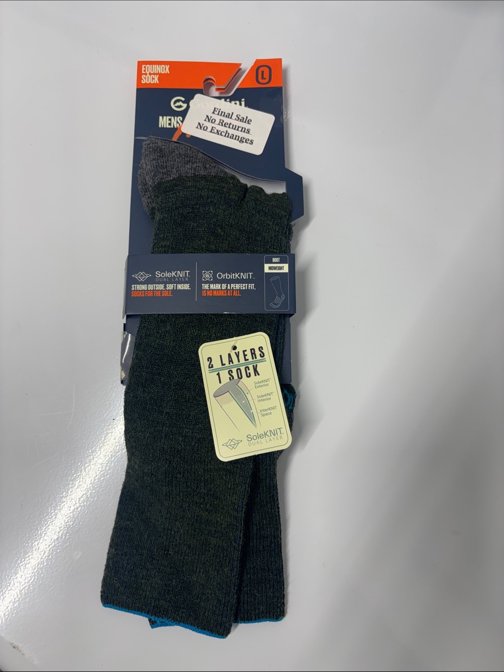 Gordini equinox boot sock midweight green gray size large NWT